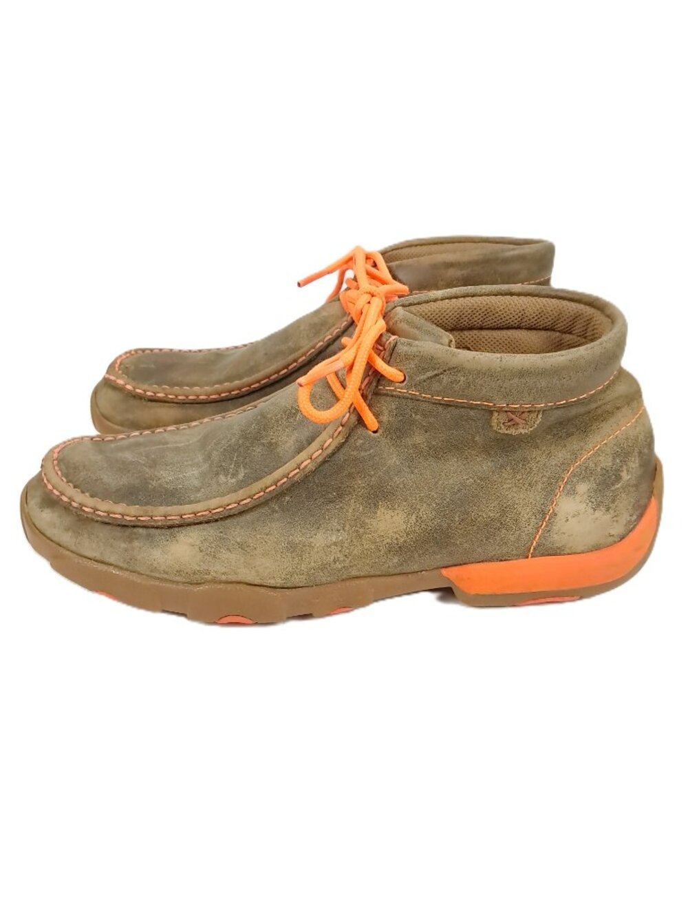Twisted X Chukka Driving Mocs Men 8 M Bomber Brown Neon Orange Shoes MDM0019